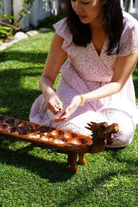 Mancala Teak Wood Dakon Congklak Naga Board Game, Dragon Head Board Game