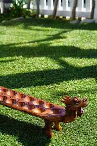 Mancala Teak Wood Dakon Congklak Naga Board Game, Dragon Head Board Game