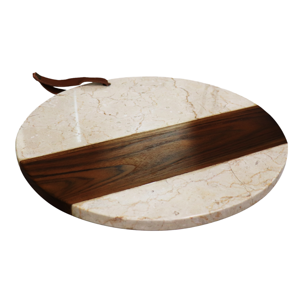 Round Marble Cutting Board with Wood