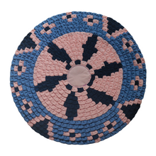 Load image into Gallery viewer, Patchwork Circle Wall Hanging Fabric Art Wall Decor Hand Sewn 20&quot; - Blue &amp; Pink