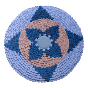Patchwork Circle Wall Hanging Fabric Art Wall Decor Hand Sewn 20" - Blue & Pink