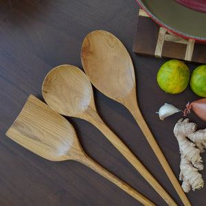 Set of 3 Cooking Kitchen Utensils Teak Wood 14inches ( two spoons and one spatula)