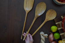 Load image into Gallery viewer, Set of 3 Cooking Kitchen Utensils Teak Wood 14inches ( two spoons and one spatula)