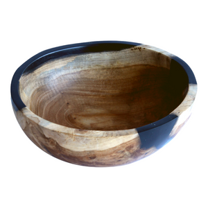 Teak wood bowl with black resin handmade in Indonesia medium size