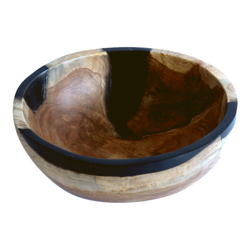 Teak wood bowl with black resin handmade in Indonesia medium size