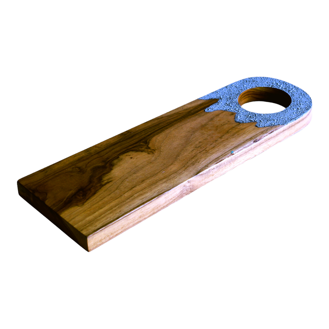 Teak Wood Serving Tray with Resin Covered Handle