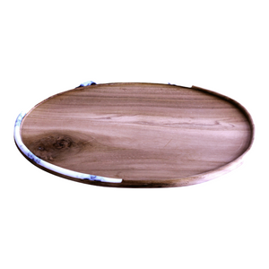 Teak Wood Serving Tray with White Resin Design
