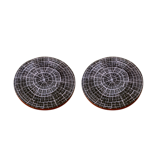 Handmade Blue Printed Wood Coaster Set of Two