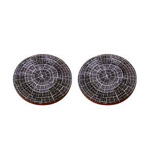 Handmade Blue Printed Wood Coaster Set of Two