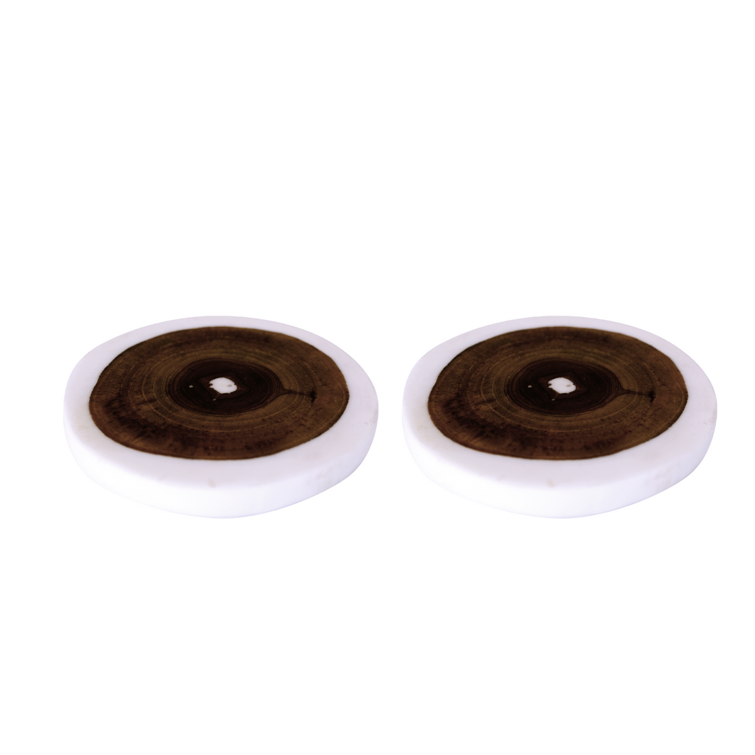 Handmade White Resin Mix with Wood Coaster, Set of Two