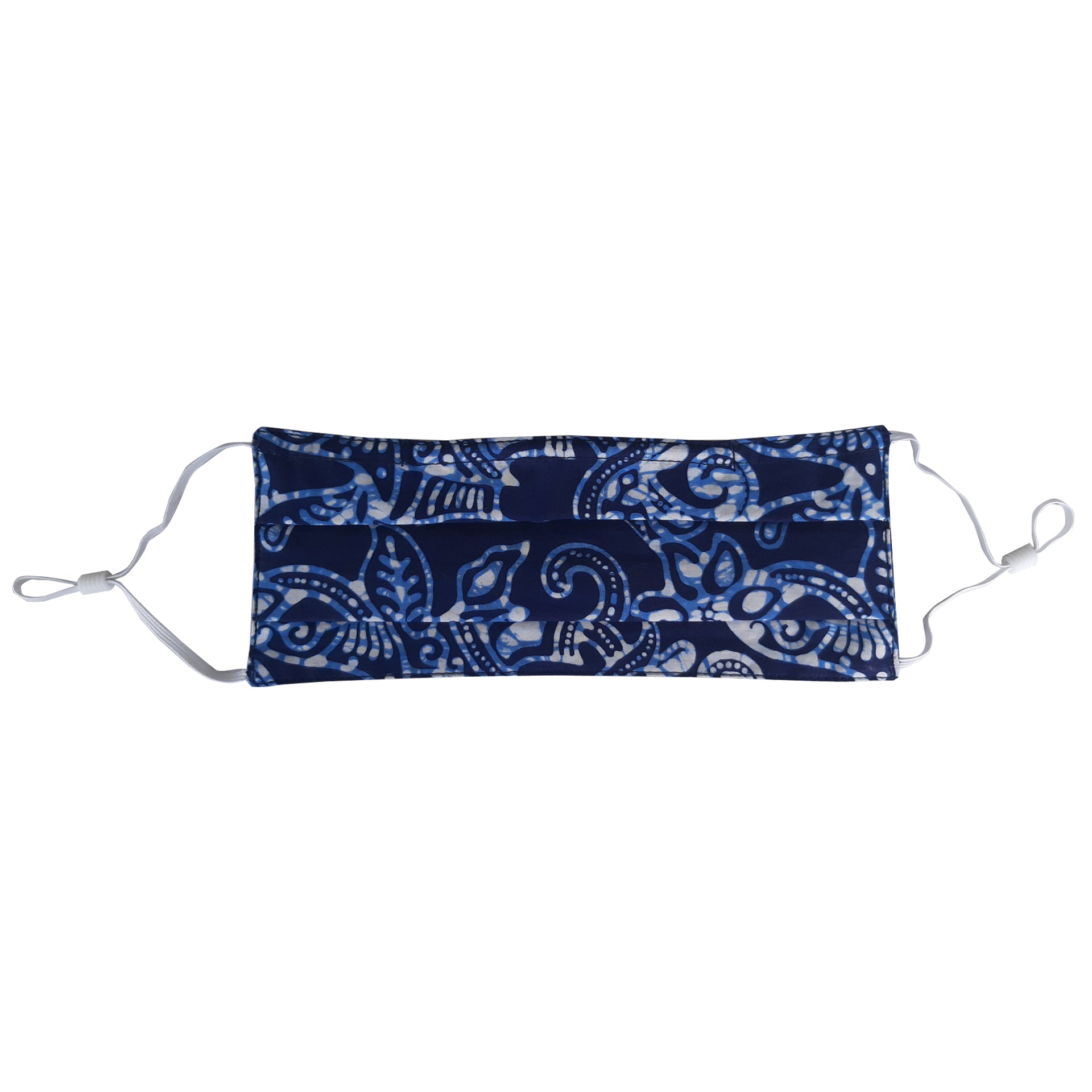 Pleated Hand Dyed Indonesia Batik Face Mask Three Layers 100% Cotton with Nose Wire Filter Pocket Soft Elastic Band