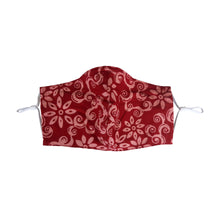 Load image into Gallery viewer, Hand Dyed Indonesia Batik Face Mask Three Layers 100% Cotton with Nose Wire Filter Pocket Soft Elastic Band Red Loop