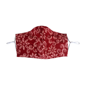 Hand Dyed Indonesia Batik Face Mask Three Layers 100% Cotton with Nose Wire Filter Pocket Soft Elastic Band Red Loop