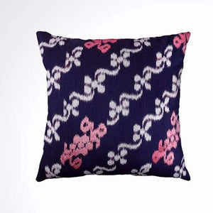 Ikat Pillow Cover, Pink & Blue. Ethnic, Boho Cushion Case. Handwoven in Indonesia. 20x20 inches