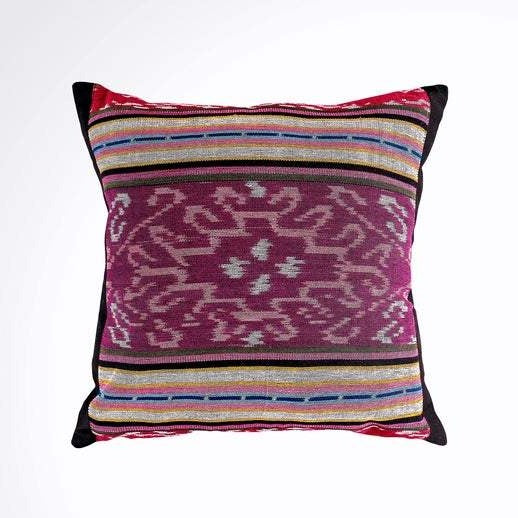 Ikat Pillow Cover, Pink and Purple. Ethnic, Boho Cushion Case. Handwoven in Indonesia. 16x16 inches