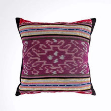 Load image into Gallery viewer, Ikat Pillow Cover, Pink and Purple. Ethnic, Boho Cushion Case. Handwoven in Indonesia. 16x16 inches