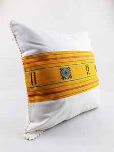 White and Yellow Ikat Pillow. Ethnic, Boho Cushion Case. Handwoven in Indonesia. 16x16