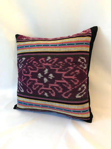 Ikat Pillow Cover, Pink and Purple. Ethnic, Boho Cushion Case. Handwoven in Indonesia. 16x16 inches
