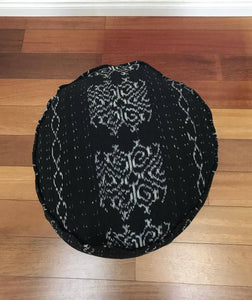 Round Ikat Pouf Ottoman, Black and White. Cover Only with No Insert. 20W x 13.5H