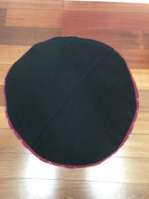 Load image into Gallery viewer, Round Ikat Pouf Ottoman, Red. Ethnic, Boho Pouf, Floor Cushion. Handwoven in Indonesia. 20&quot; inches W x 13.5 inches H