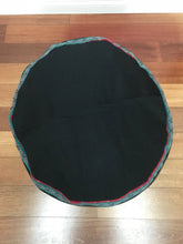 Load image into Gallery viewer, Round Ikat Pouf Ottoman, Black, Red and Green. Cover Only with No Insert.