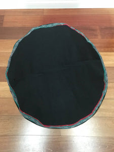 Round Ikat Pouf Ottoman, Black, Red and Green. Cover Only with No Insert.