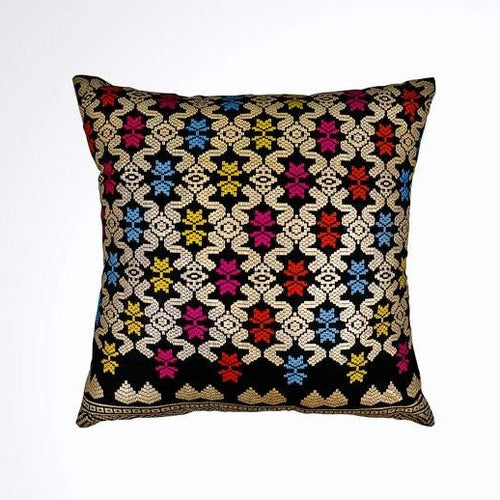 Ikat Pillow Cover, Green and Gold. Ethnic, Boho Cushion Case. Handwoven in Indonesia. 16x16 inches