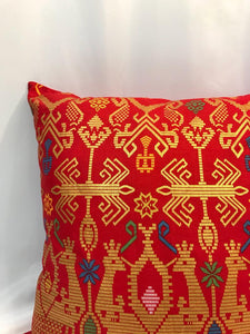 Batik, Ikat Pillow Cover, Red & Gold. Cover Only with No Insert. 20" x 20"