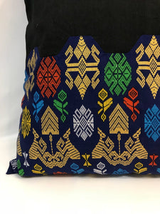 Ikat Pillow Cover, Black and Blue. Cover Only with No Insert. 16" x 16"