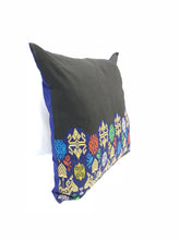 Load image into Gallery viewer, Ikat Pillow Cover, Black and Blue. Cover Only with No Insert. 20&quot; x 20&quot;