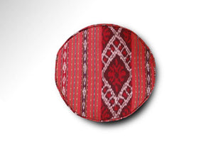 Round Ikat Pouf Ottoman, Red. Cover Only with No Insert. 20" inches W x 13.5 inches H
