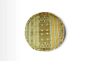 Round Ikat Pouf Ottoman, Light Green. Cover Only with No Insert.