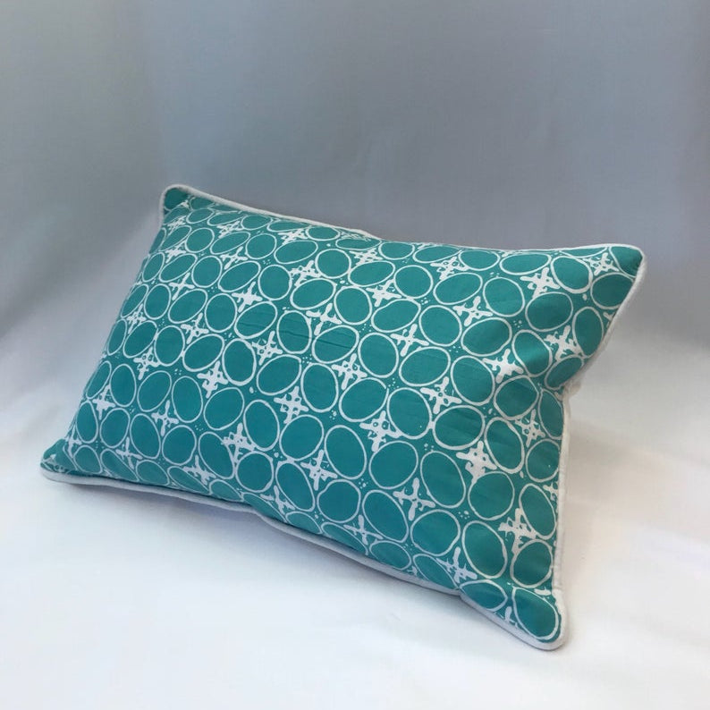 Ikat Pillow Cover,Greenish Blue and White. Ethnic, Boho Cushion Case. Handwoven in Indonesia. 12x18 inches