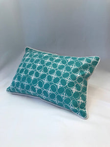 Ikat Pillow Cover,Greenish Blue and White. Ethnic, Boho Cushion Case. Handwoven in Indonesia. 12x18 inches