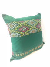 Load image into Gallery viewer, Ikat Pillow Cover, Green and Yellow. Cover Only with No Insert. 20inches x 20inches