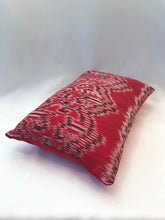 Load image into Gallery viewer, Batik, Ikat Pillow Cover, Red &amp; Black. Ethnic, Boho Cushion Case. Handwoven in Indonesia. 12x18 inches