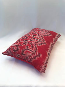 Batik, Ikat Pillow Cover, Red & Black. Ethnic, Boho Cushion Case. Handwoven in Indonesia. 12x18 inches