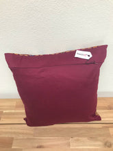Load image into Gallery viewer, Ikat Pillow Cover, Burgundy Red and Gold. Ethnic, Boho Cushion Case. Handwoven in Indonesia. 16x16 inches