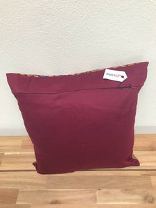Ikat Pillow Cover, Burgundy Red and Gold. Ethnic, Boho Cushion Case. Handwoven in Indonesia. 16x16 inches