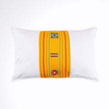 Load image into Gallery viewer, White and Yellow Ikat Pillow. Ethnic, Boho Cushion Case. Handwoven in Indonesia. 12x18 inches