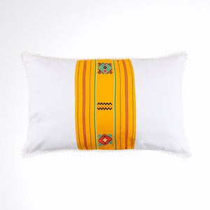 White and Yellow Ikat Pillow. Ethnic, Boho Cushion Case. Handwoven in Indonesia. 12x18 inches
