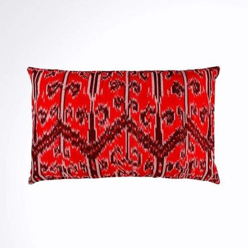Batik, Ikat Pillow Cover, Red & Black. Ethnic, Boho Cushion Case. Handwoven in Indonesia. 12x18 inches