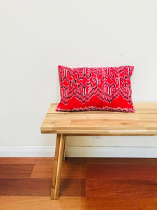 Batik, Ikat Pillow Cover, Red & Black. Ethnic, Boho Cushion Case. Handwoven in Indonesia. 12x18 inches