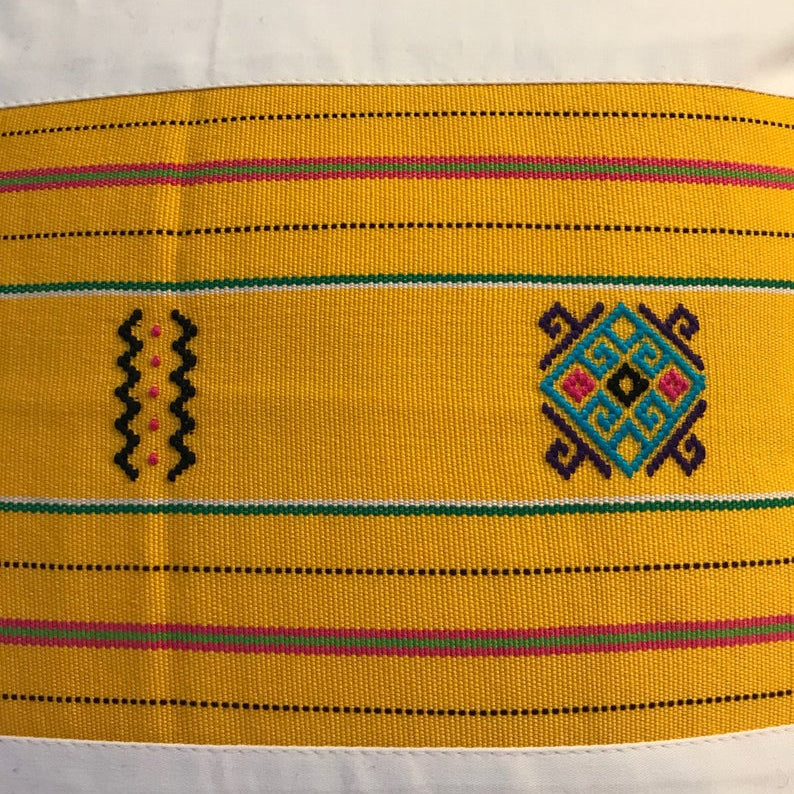 White and Yellow Ikat Pillow. Ethnic, Boho Cushion Case. Handwoven in Indonesia. 16x16