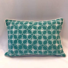 Load image into Gallery viewer, Ikat Pillow Cover,Greenish Blue and White. Ethnic, Boho Cushion Case. Handwoven in Indonesia. 12x18 inches