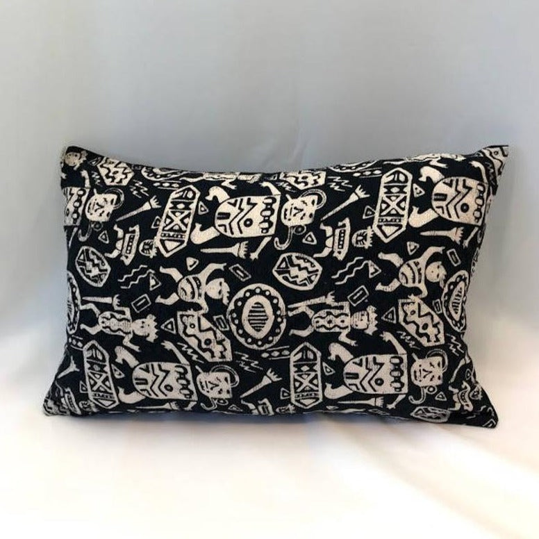 Batik, Ikat Pillow Cover, Black & White. Ethnic, Boho Cushion Case. Handwoven in Indonesia. 12x18 inches