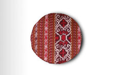 Load image into Gallery viewer, Round Ikat Pouf Ottoman, Red and Brown. Cover Only with No Insert.