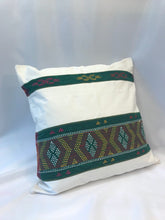 Load image into Gallery viewer, Ikat Pillow Cover, White and Green. Cover Only with No Insert. 20&quot; x 20&quot;