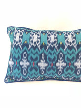 Load image into Gallery viewer, Ikat Pillow Cover, Blue. Ethnic, Boho Cushion Case. Handwoven in Indonesia. 12x18 inches