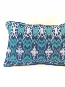 Ikat Pillow Cover, Blue. Ethnic, Boho Cushion Case. Handwoven in Indonesia. 12x18 inches